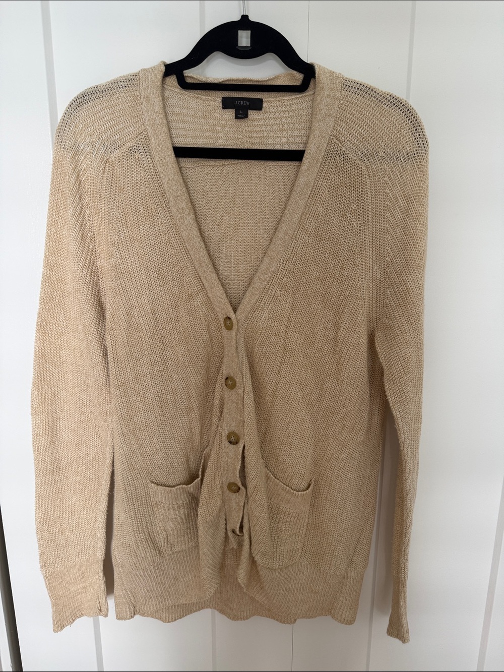 J. Crew Cream Beige Button Front Ribbed Cardigan Sz LG